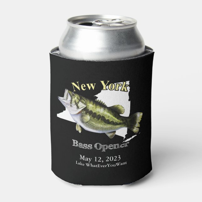 Custom Lake/Date New York Bass Opener Dark Can Cooler (Can Front)