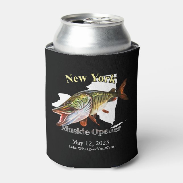 Custom Lake/Date New York Muskie Opener Dark Can Cooler (Can Front)