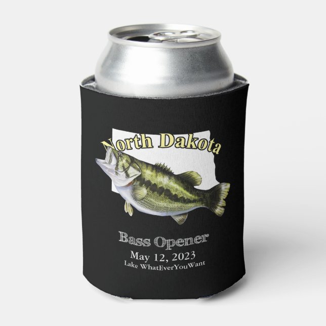 Custom Lake/Date North Dakota Bass Opener Dark Can Cooler (Can Front)