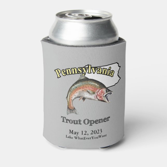 Custom Lake/Date Pennsylvania Trout Opener Light Can Cooler (Can Back)