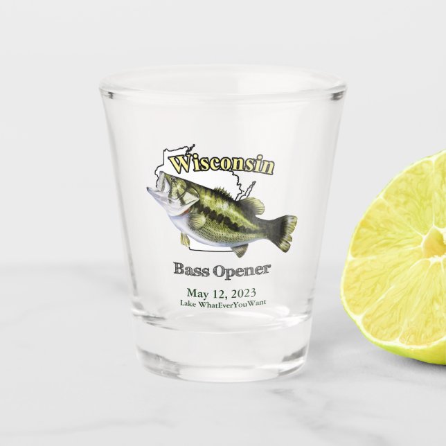 Custom Lake/Date Wisconsin Bass Opener Shot Glass (Front)