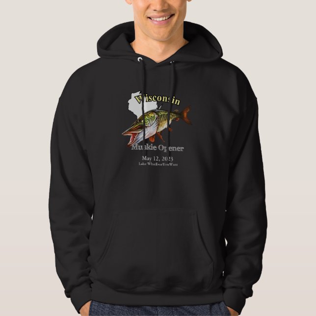 Custom Lake/Date Wisconsin Muskie Opener Dark Hoodie (Front)