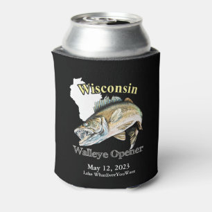Custom Lake/Date Wisconsin Walleye Opener Dark Can Cooler