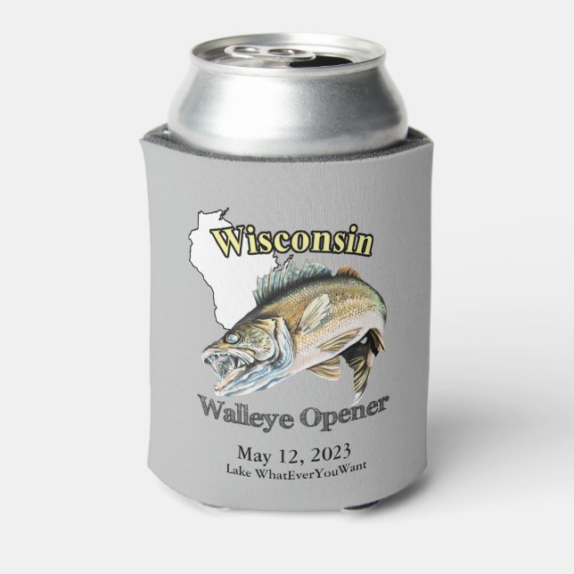 Custom Lake/Date Wisconsin Walleye Opener Light Can Cooler (Can Back)