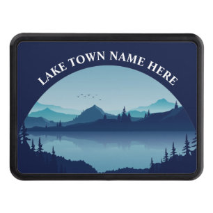 Custom Lake House Cabin Town Name Blue Trailer Hitch Cover
