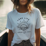 Custom Lake Life Sunset Minimalist Modern Boho T-Shirt<br><div class="desc">Boho Lake vibes! Carry the town's sunset magic with our unique to you t-shirts. Custom,  modern,  and perfect for your lake vacation life. 🌅👜 #LakeLifeStyle #BohoChic</div>