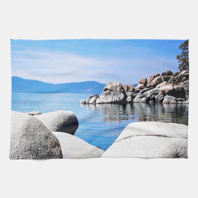 Custom Lake Tahoe Sand Harbour Photograph Kitchen Towel (Horizontal)