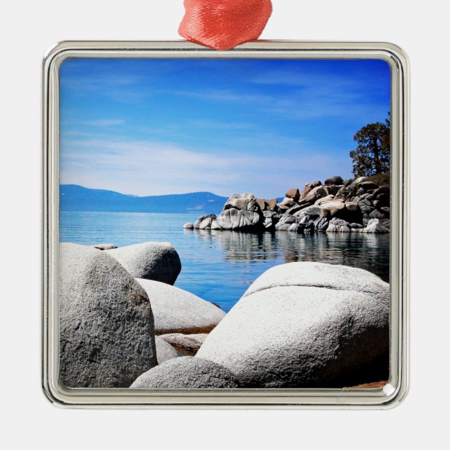 Custom Lake Tahoe Sand Harbour Photograph Metal Ornament (Front)