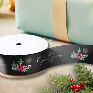 Custom Lantern Modern Foliage Christmas Holiday Satin Ribbon