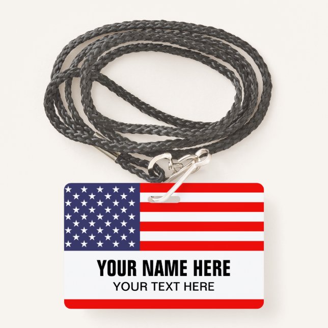 Custom lanyard name badge with United States flag (Front with Lanyard)