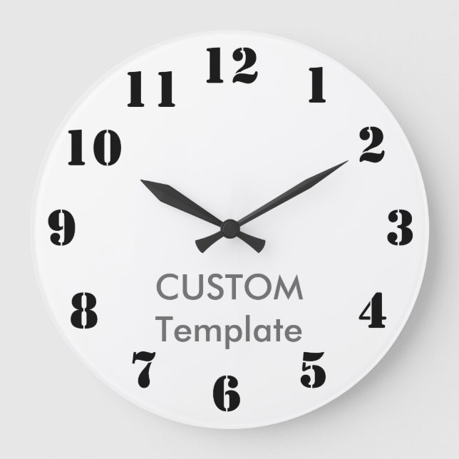 Custom Large 10.75" ROUND Wall Clock STENCIL Font (Front)