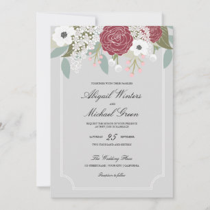 Custom Large Floral -Burgundy- Wedding Invitation