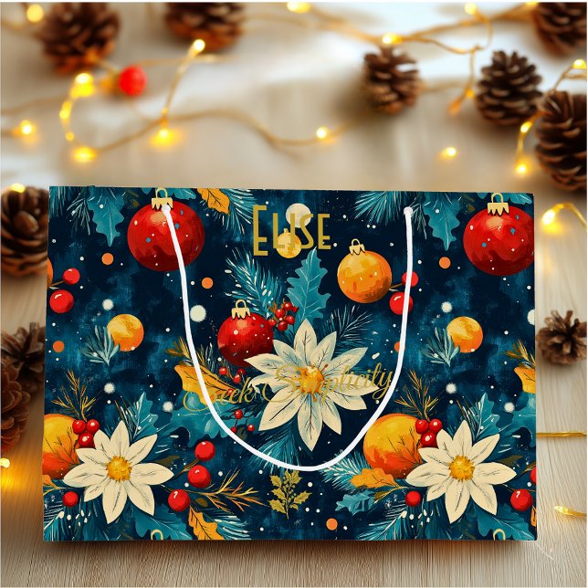 Custom Large Gift Bag with Blue Festive Floral (Creator Uploaded)