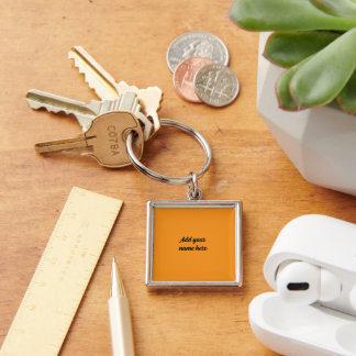 Custom Large Orange Square  Keychain 