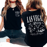Custom Las Vegas Bachelorette Party Personalized T-Shirt<br><div class="desc">Step into the excitement of your Las Vegas bachelorette celebration with our White Custom Las Vegas Bachelorette Party Personalized T-Shirt, featuring a striking front and back design. Crafted to embody the essence of your retro casino bach trip, this shirt is adorned with playful elements like poker dice and drink motifs,...</div>