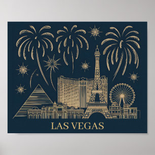 Custom Las Vegas Skyline Gold Line Art Travel Poster