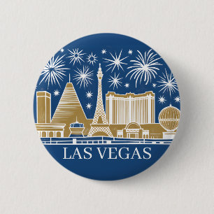 Custom Las Vegas Strip Skyline Minimalist Golden 2 Inch Round Button