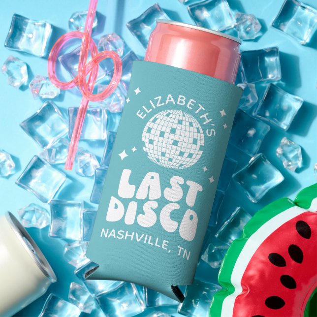 Custom Last Disco Dancing Queen Bachelorette Seltzer Can Cooler (In Situ Summer)