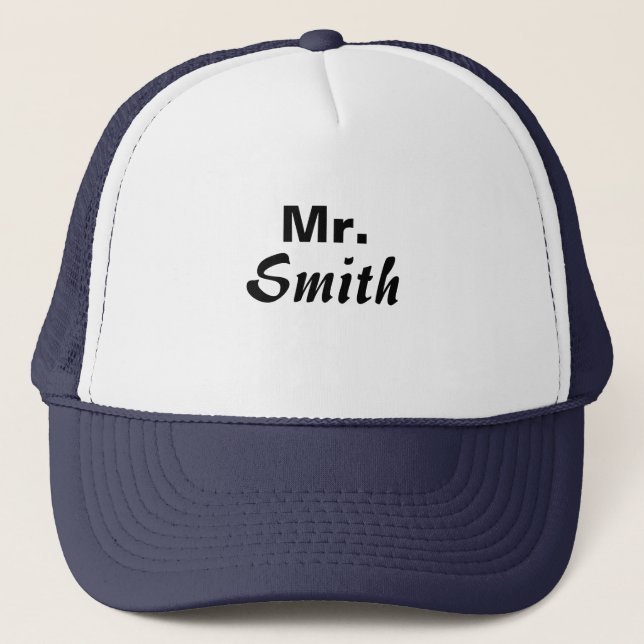 Custom Last Name Mr. Hat: Personalized Funny Trucker Hat (Front)