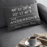 Custom Latitude Longitude Family Name Home Address Accent Pillow<br><div class="desc">Latitude Longitude Home Decor. A unique way to showcase the location of your home. Customize it with any background color. Perfect gift for Housewarming. To find latitude and longitude of your home,  please copy and paste this link to your browser and follow the instructions. https://support.google.com/maps/answer/18539?hl=en</div>