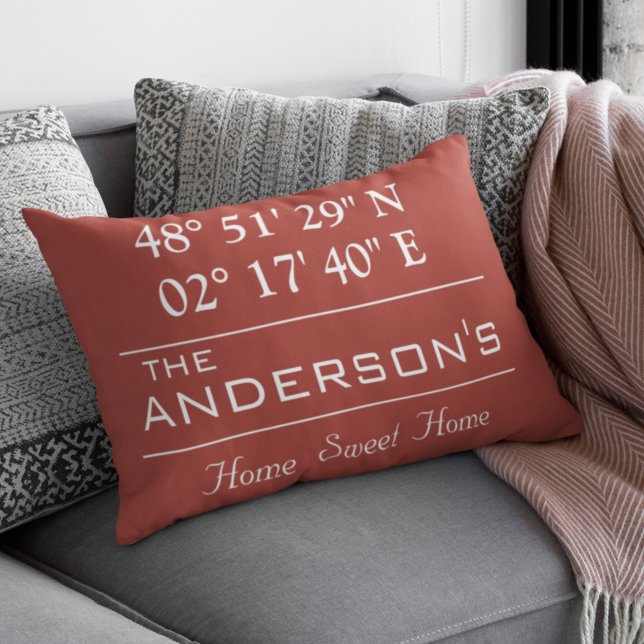 Custom Latitude Longitude Family Name Home Address Accent Pillow (Creator Uploaded)