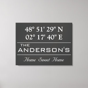 Custom Latitude Longitude Family Name Home Address Canvas Print