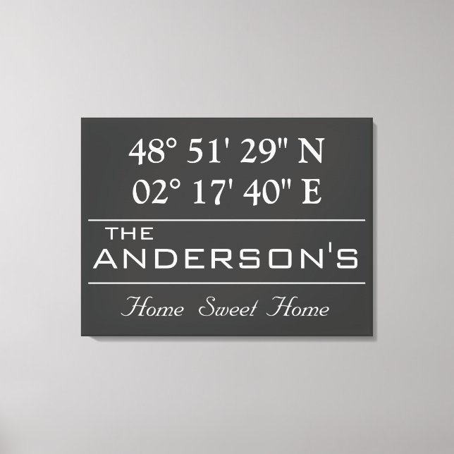 Custom Latitude Longitude Family Name Home Address Canvas Print (Front)