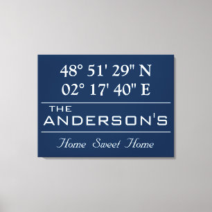 Custom Latitude Longitude Family Name Home Address Canvas Print