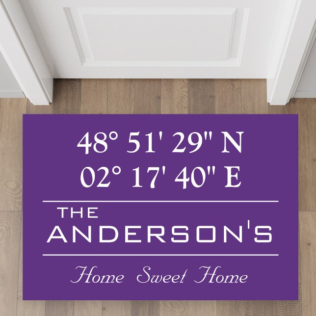 Custom Latitude Longitude Family Name Home Address Doormat (Creator Uploaded)