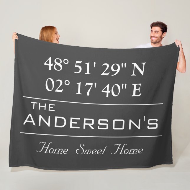 Custom Latitude Longitude Family Name Home Address Fleece Blanket (In Situ)