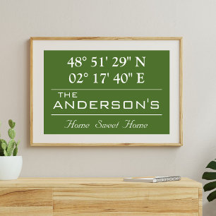 Custom Latitude Longitude Family Name Home Address Poster