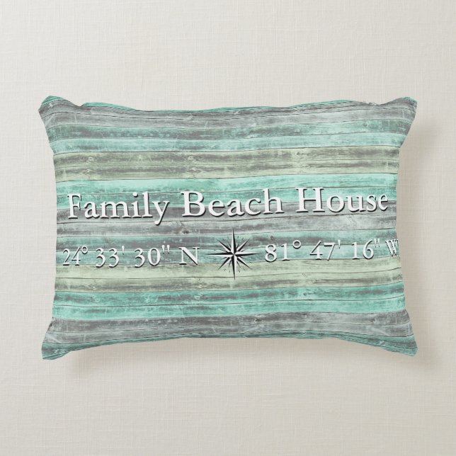 Custom Lattitude And Longitude Coastal Decor Accent Pillow (Front)