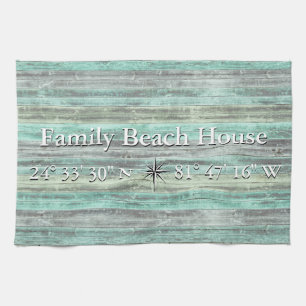 Custom Lattitude And Longitude Coastal Decor Kitchen Towel