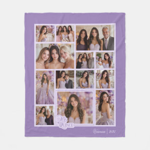 Custom Lavender 14 Photo Keepsake Quinceañera Flee Fleece Blanket