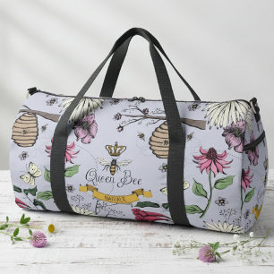 Custom Lavender, Black & Gold Queen Bee & Crown Duffle Bag