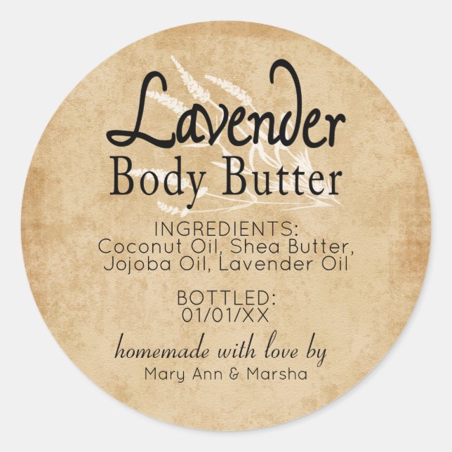 Custom Lavender Body Butter Classic Round Sticker (Front)