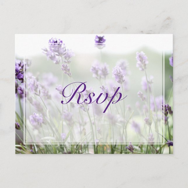 Custom Lavender Bohemian Wedding RSVP Postcards (Front)