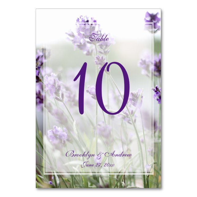 Custom Lavender Bohemian Wedding Table Numbers (Front)
