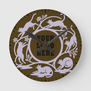 Custom Lavender Cat Brown Wall Clock