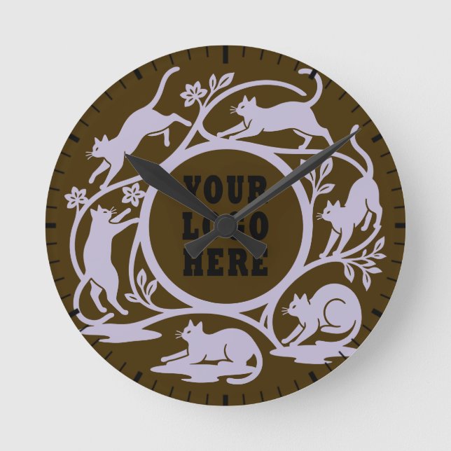 Custom Lavender Cat Brown Wall Clock (Front)