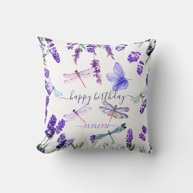 Custom Lavender Dragonfly Shabby Chic Boho Style Throw Pillow (Front)