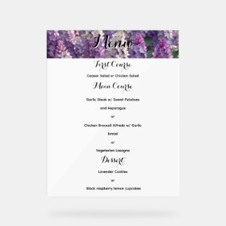 Custom Lavender FLower Wedding Menu Acrylic Sign