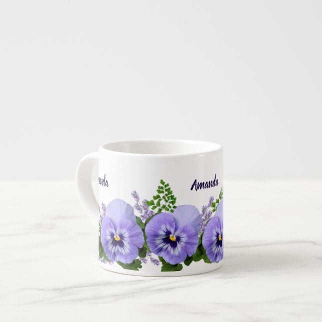Custom Lavender Pansy Flowers Espresso Cup (Front Left)