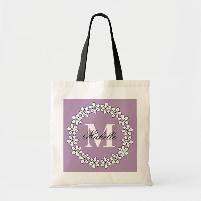 Custom lavender purple floral bridesmaid tote bags (Front)