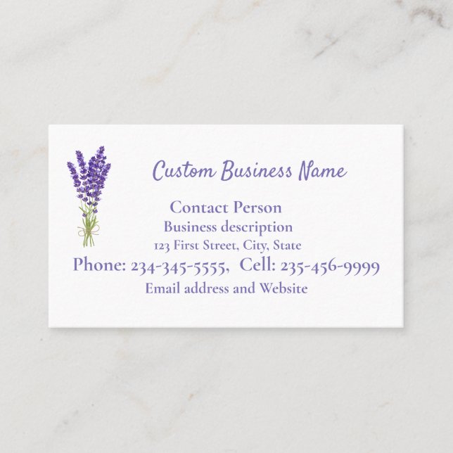 Custom Lavender  purple mauve garden flower  Busin Business Card (Front)