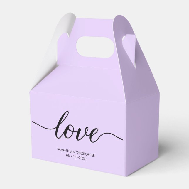 Custom Lavender Purple Minimal Love ScrIpt Wedding Favor Box (Front Side)