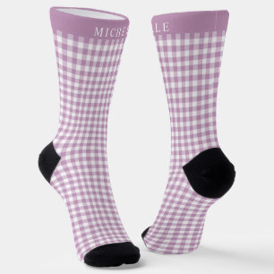 Custom Lavender Purple White Chequered Pattern Socks