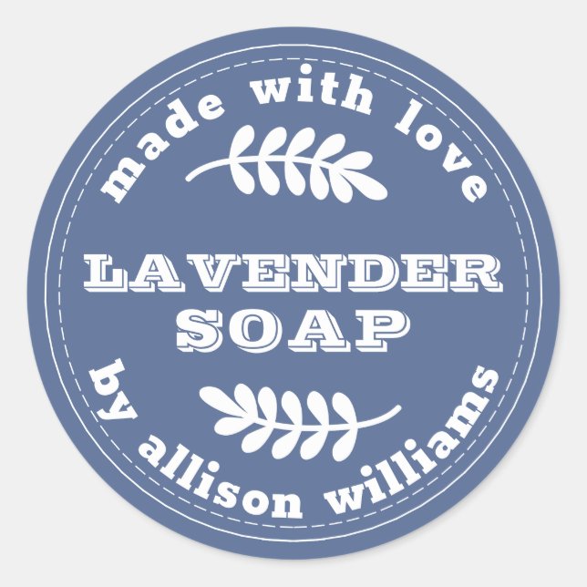 Custom Lavender Soap Blue Classic Round Sticker (Front)
