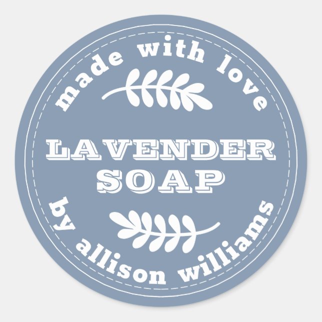 Custom Lavender Soap Vintage Blue Classic Round Sticker (Front)