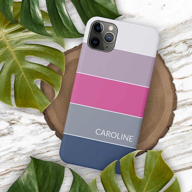 Custom Lavender Violet Dark Blue Pink Grey Stripes Case-Mate iPhone Case (Creator Uploaded)